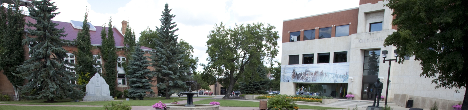 A view of City Hall and Memorial Square in Prince Albert
