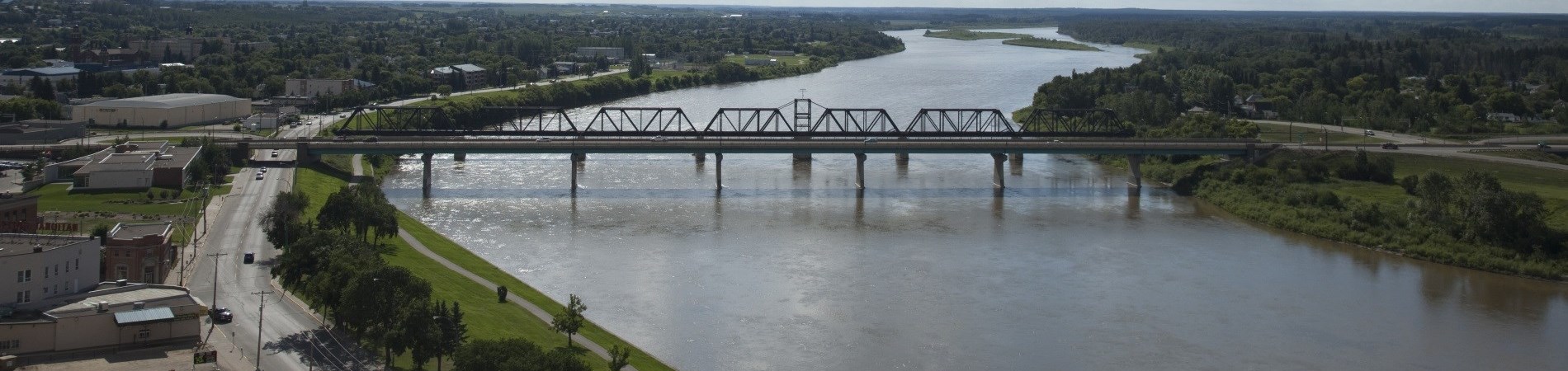 landscape of N. Sask River overlooking the Diefenbaker Bridge