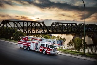 A fire truck on River Street