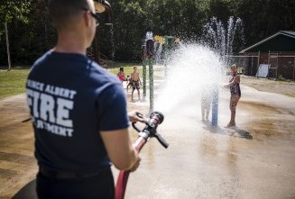 Firefighters doing community work