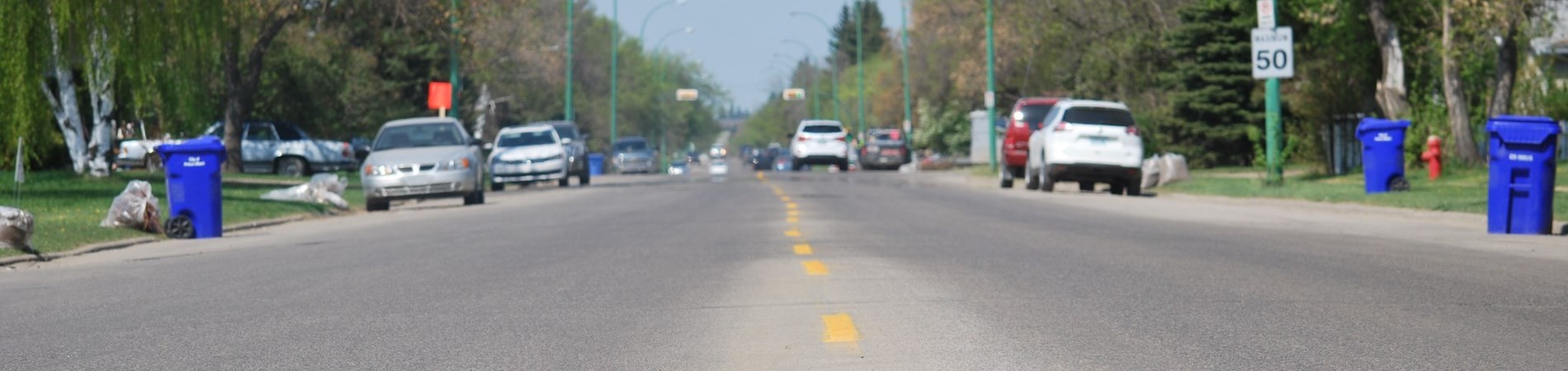 Street with recycling and yard waste out for pick-up