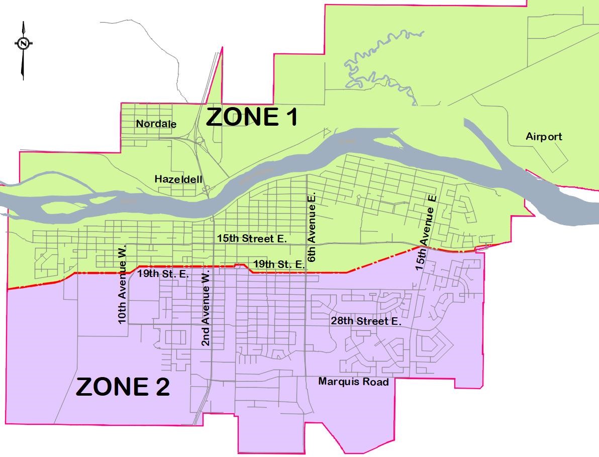 map of the two water system zones in prince albert