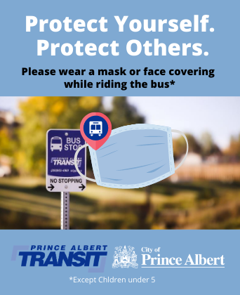 Bus stop sign Please wear a mask when you ride the bus