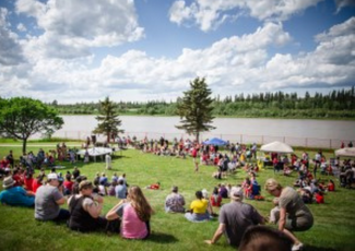 gathering on the riverbank