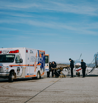 An ambulance picking someone up